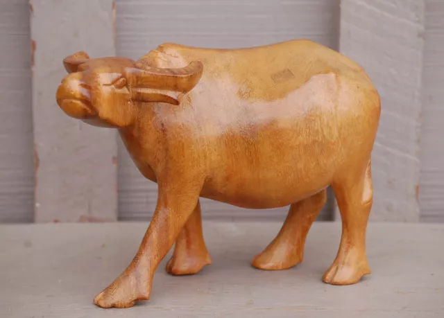 Old Vintage Hand Carved Water Buffalo Wood Wooden Asian Sculpture Mantel Decor