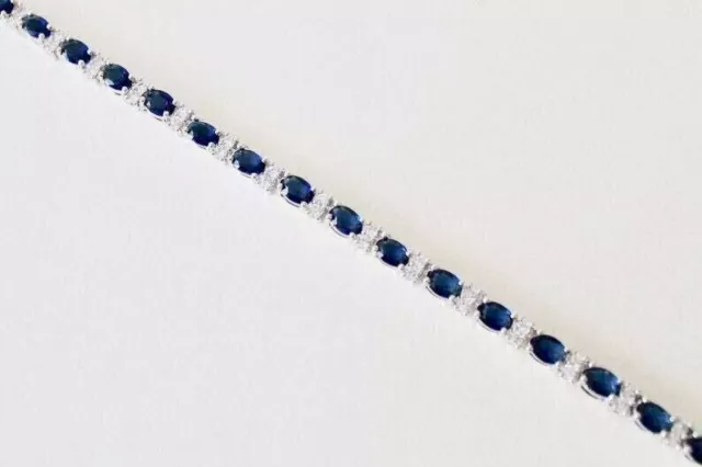 14 Ct Oval Lab Created Sapphire Diamond Tennis Necklace 14k White Gold Plated 18 3