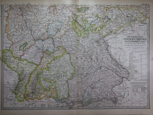Old 1902 Century Atlas Map ~ SOUTHWESTERN PART of GERMAN EMPIRE ~ (12x16) -#1154