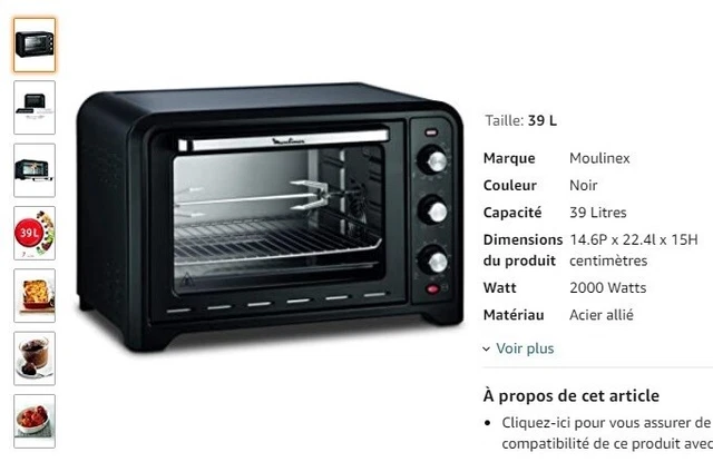Moulinex OX485810 Four électrique Optimo 39 L Cuisson chaleur tournante, traditi