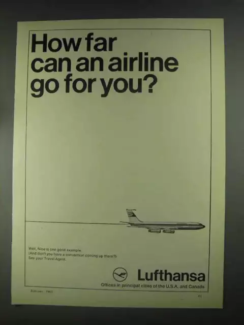 1967 Lufthansa Airlines Ad - How Far Can An Airline Go?