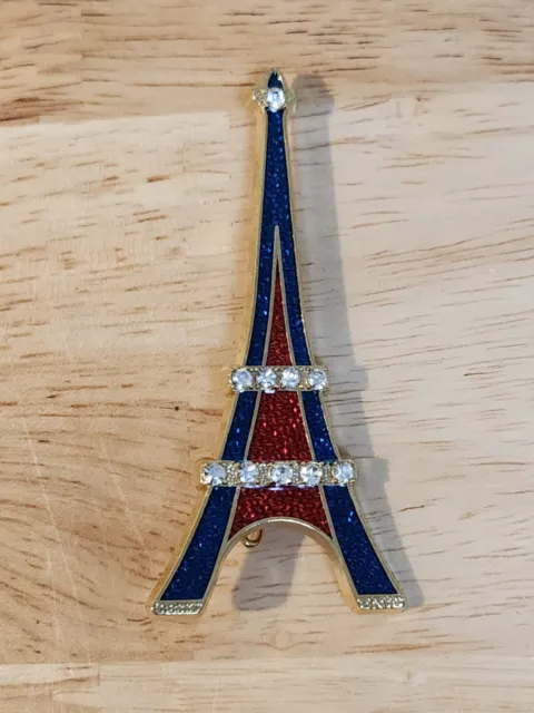 Vintage SAP Polyne Paris Blue And Red Enamel Eiffel Tower Souvenir Brooch