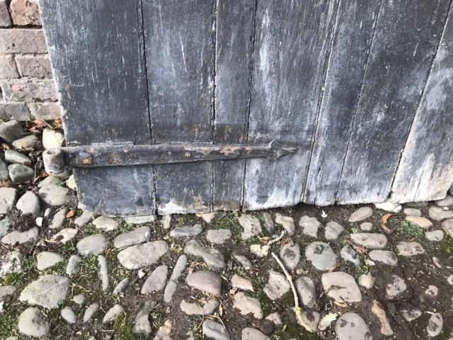 Antique Oak ledged and braced Door With Original Strap Hinges. 10