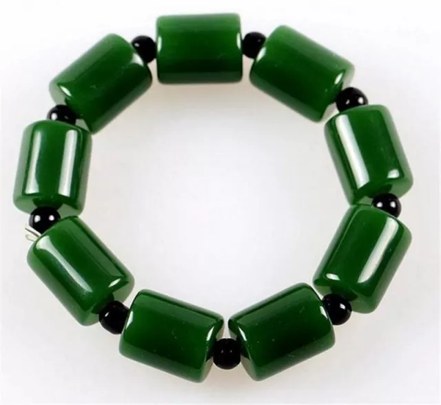 Exquisite Natural  green jade carving bead elasticity Bracelet 8501