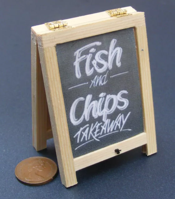 1:12 Scale Fish & Chip Advertising Tumdee Dolls House Pub Cafe Sandwich Board