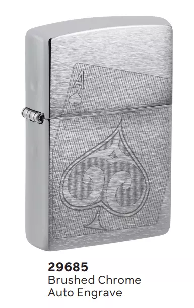 🔥Zippo 🔥- Ace Of Spades -  Brished Chrome Auto Engraved - 29685 -  Bnib