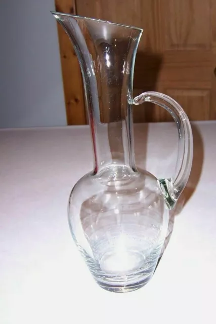 Nice Glass Pitcher - Applied Handle - Crystal Clear Can be Vase - Unknown Maker