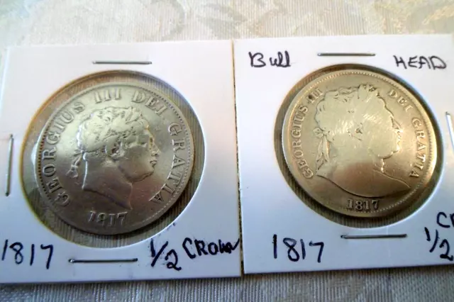 1817 Half Crown Small head and 1817 Half Crown Bull Head Coins - King George III