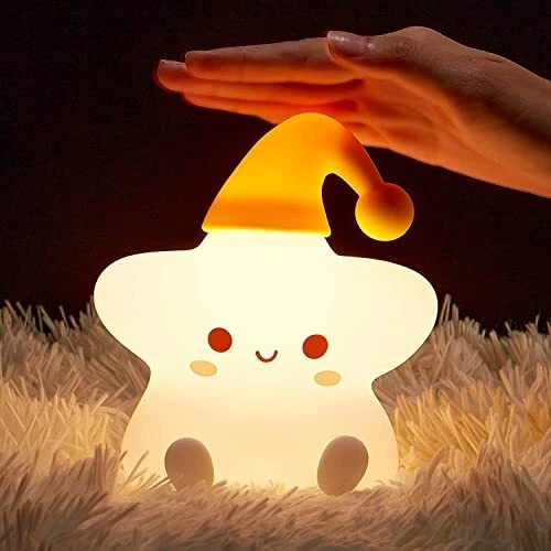 Cute Stars Night Light - Kawaii Silicone Lamp for Baby Girl Room, Rechargeable