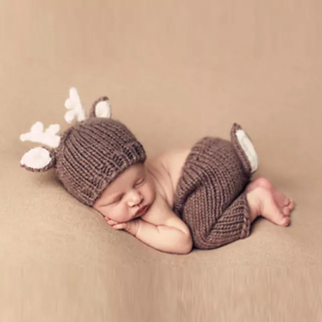 Newborn Infant Baby 'Deer Me' Knitted Deer Outfit Photo Props Christmas gift