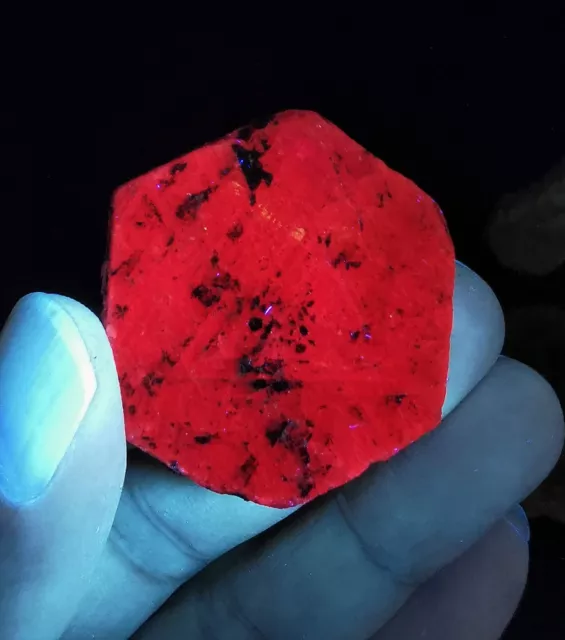 21g Natural Red Fluorescent Columnar Corundum Ruby Rough Mineral Specimen