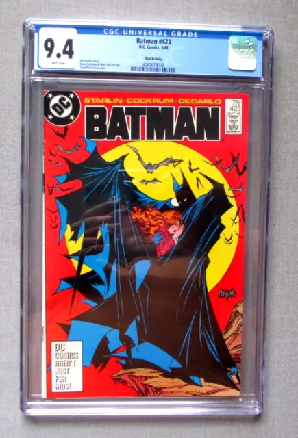1988 Dc Comics Batman # 423- Iconic Todd Mcfarlane Cover- 9.4 White Pages