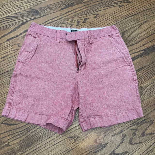 J.CREW Shorts Mens Size 29w Red Reade Flat Front Linen Blend Chino