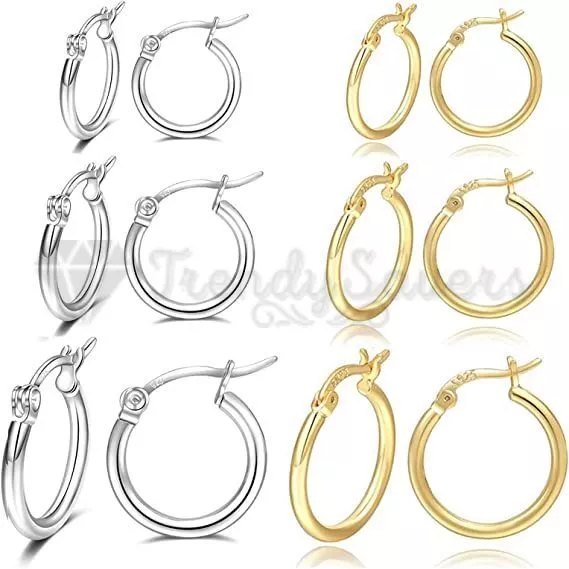 Small Round 925 Real Solid Sterling Silver Cartilage Click Top Hoop Earrings