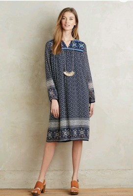 NEW  $188 ANTHROPOLOGIE by KAS NEW YORK GRAZIA PEASANT SWING MIDI DRESS MP