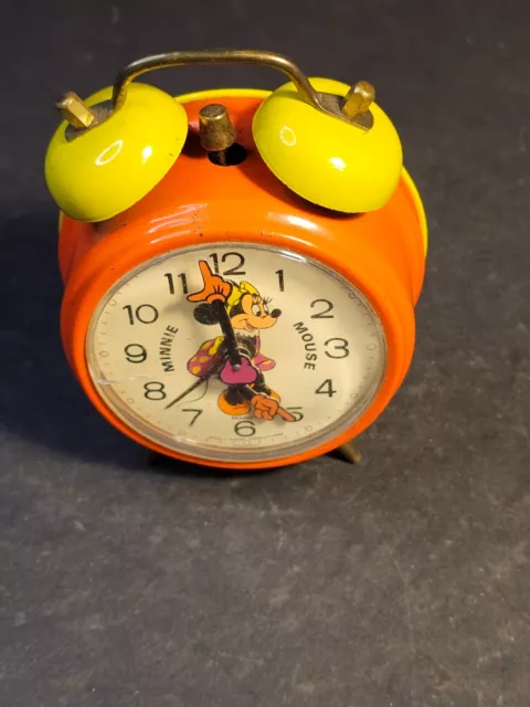 Minnie mouse clock by Bradly made in germany/runs and rings/tin/