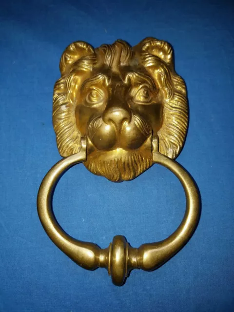 Vintage Solid Brass Lion Head Door Knocker Very Detailed Nice Gold Tone