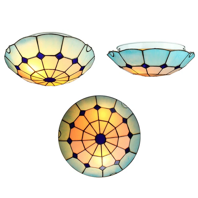 Baroque Style Stained Glass Shade Flush Mount Ceiling Light Fixture Tiffany Lamp