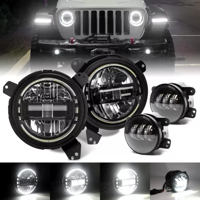 Halo LED Headlights Combo for Jeep Wrangler JL Gladiator 2018 19 2020 2021 2022