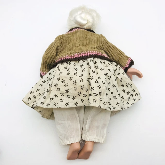 Vintage Cloth Doll Porcelain Bisque Sewn Body 16" Grandma Nana Grumpy Babydoll 10