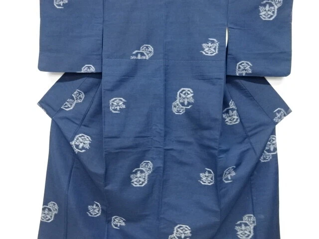6612079: Japanese Kimono / Antique Kimono / Tsumugi / Woven Abstract Pattern