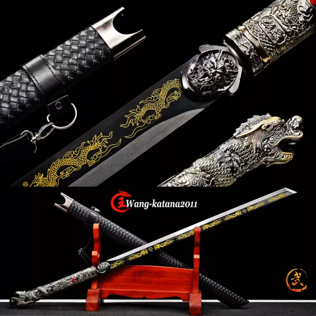 44''Black Dragon 1095 Carbon Steel Chinese Tang Dao唐刀 Functional Straight Sword