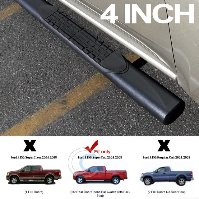 4" Matte Blk Oval Side Step Nerf Bar Rail Running Board 04-08 F150 Super/Ext Cab