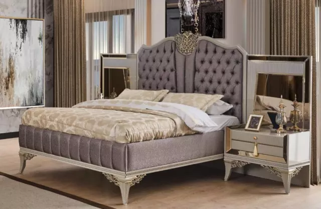 Chambre à Coucher Lit Double Lit Ensemble Gris Nachttische Bois Set 3tlg