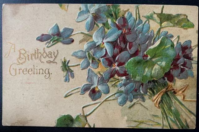 VINTAGE VICTORIAN POSTCARD 1910 A Birthday Greeting - Violets $8.00 ...