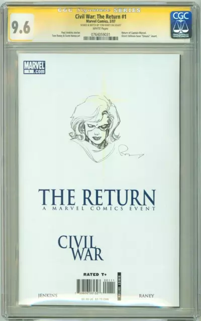 Civil War Return 1 Cgc 9.6 Signature Series Signed Captain Marvel Sketch B Movie