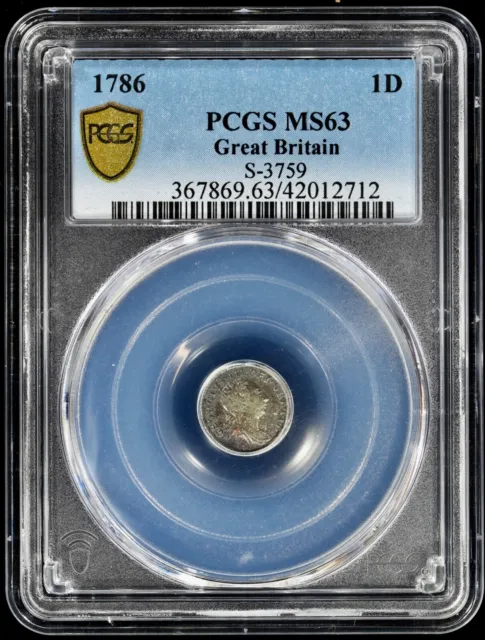 1786 TONED George III Great Britain Silver Maundy Penny 1D PCGS MS 63 S-3759