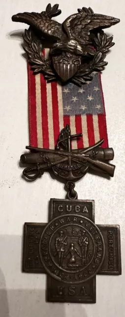 Antique Spanish American War Veterans Medal Badge Numbered  1898-1902 Cuba Mayer