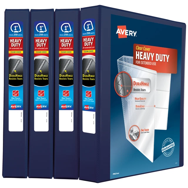 Avery Heavy-Duty Slant-Ring View Binders, 1" Rings, 42% Recycled, Navy Blue, 4PK