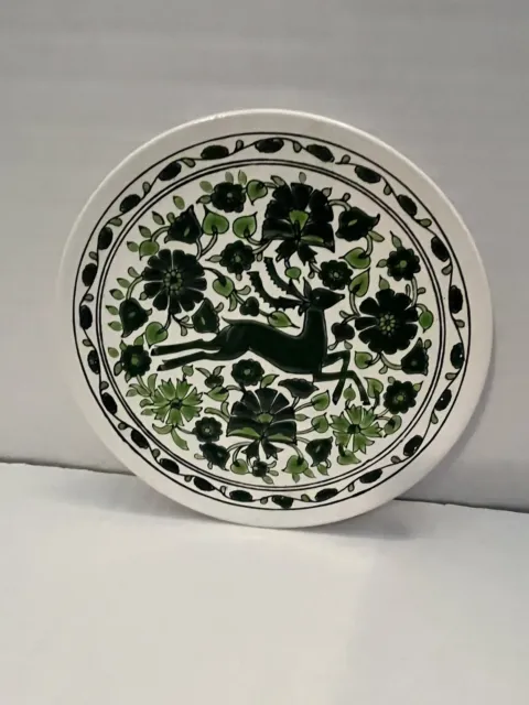 Vintage Greek Art Pottery Plate Dakas Ceramic Faliraki Archagelo Rhodes Green