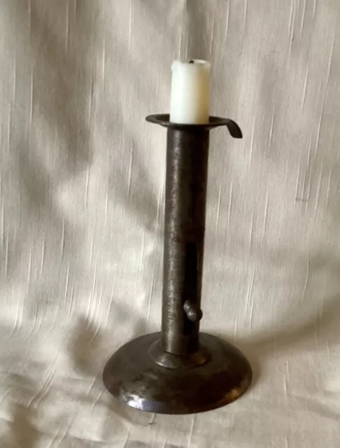 Candelabro Hogscraper De Placa De Hojalata/Toleware Del Siglo 19