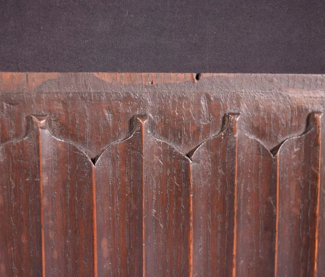 *Pair of French Antique Gothic Revival Panels in Solid Oak Wood Linen Fold 6