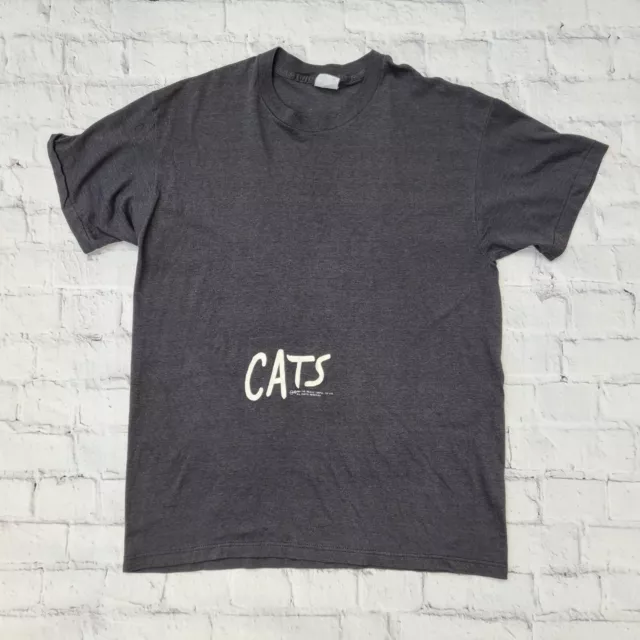 Camiseta negra vintage de Cats The Musical puntada única para hombre M 1981 estampado gráfico