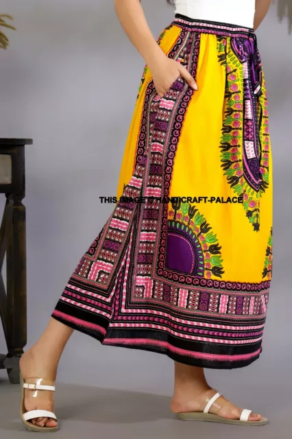 Ankara Africano Maxi Donna Dashiki Stampa 2 Tasca Giallo Colore Abito 2