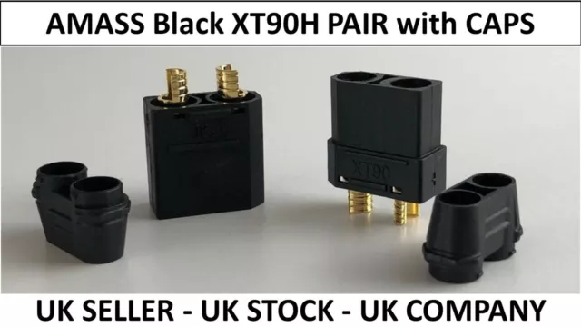 AMASS Black XT90 XT60 XT30 Battery Connectors Male Female Pair & Caps RC UK Lipo 3