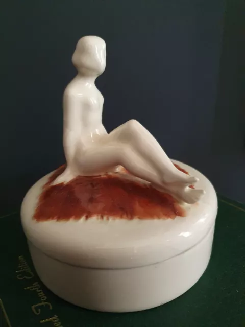Vintage Coronet Germany Art Deco Simple Nude Lady Sitting Round Ceramic Box