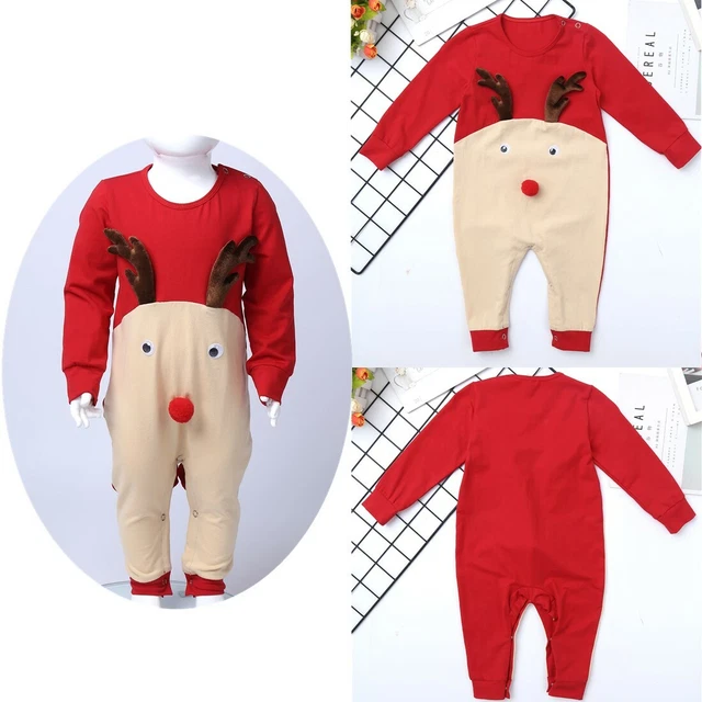 Baby Girls Boys Romper Christmas Elk Cartoon Clothes Toddler Jumpsuit Xmas Party
