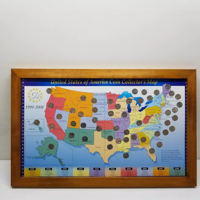 1999-2008 United States of America 50 State Quarters Coin Collectors Map
