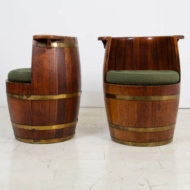 Charming Pair of  Vintage 1930s Oak Barrel Chairs