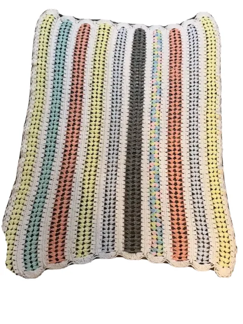 Manta para bebé afgano de crochet hecha a mano 40x57 pasteles amarillo verde gris coral