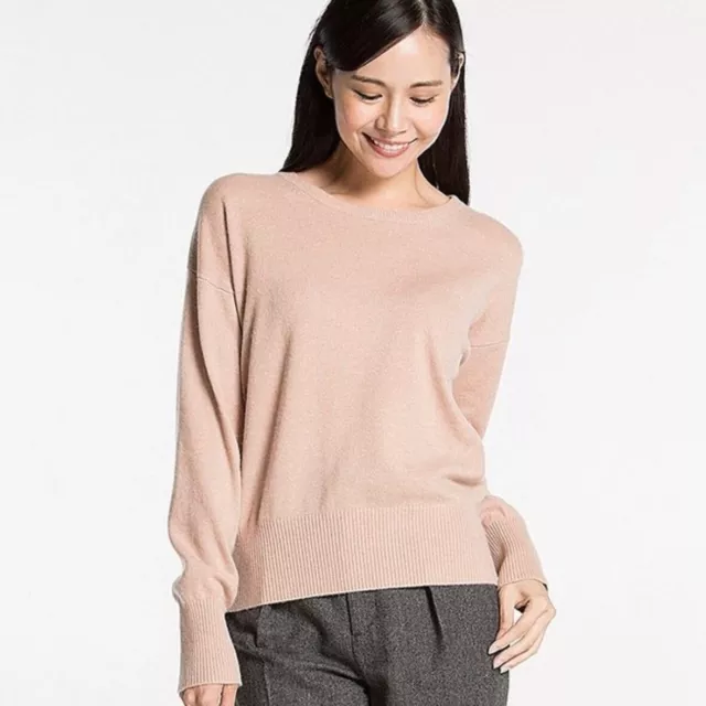 Uniqlo Cashmere Sweater Womens Small Neutral Pink Long Sleeve Crewneck Pullover