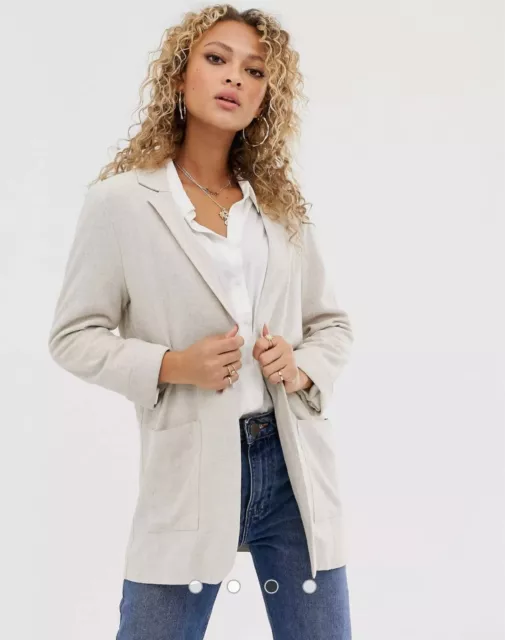 NWOT ASOS Women's Neutral OVERSIZED Linen Blend Blazer, Jacket. Size US 00