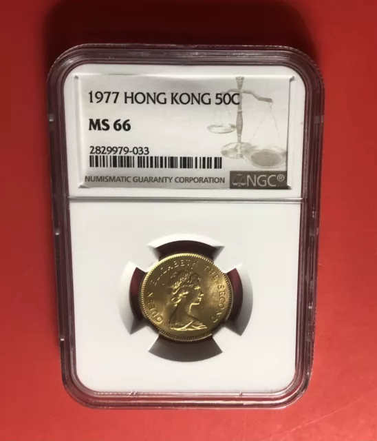 1977-Hong Kong Uncirculated 50 Cent Coin,Certified By Ngc Ms 66….Deal