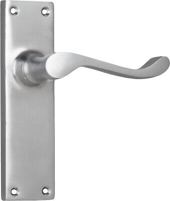 pair of satin chrome victorian lever handles and backplates,152 x 42 mm