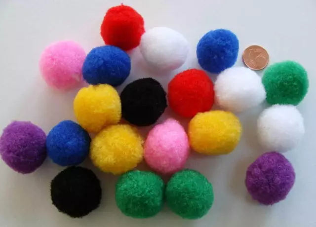 20 pompons 25mm peluches polyester MIX ou COULEURS AU CHOIX loisirs créatifs