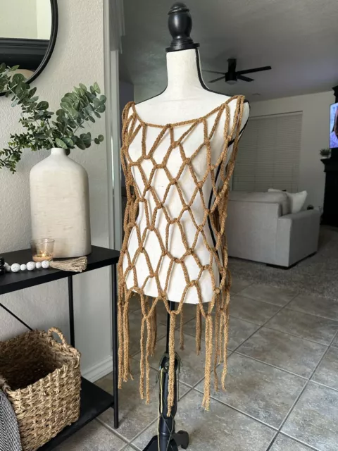 Handmade Brown Crochet Macrame Cover Up Top Blouse Sz S/M